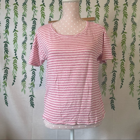 Size M J. Crew Pink/White Striped Shirt A1 - Picture 1 of 4